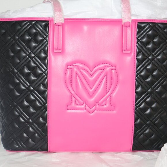 Love Moschino Quilted Tote Black Pink Shoulder Bag Gold Hardware - Picture 12 of 12